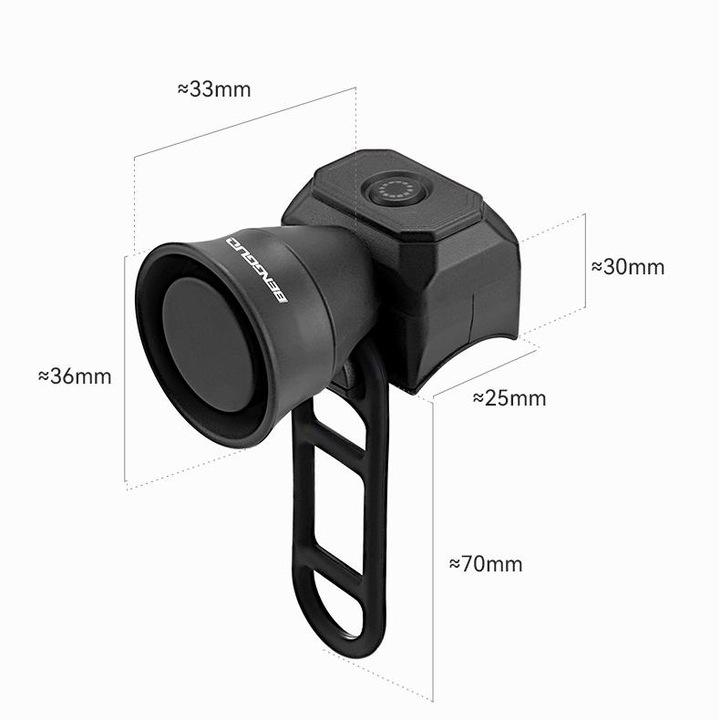 Omelivon elektronikus kerékpár csengő, 120dB, fekete, 5 mód, 10x5x3cm