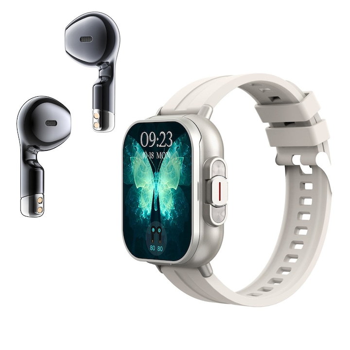 Smartwatch NUBI AK55, AMOLED, Bluetooth Talk, Ritm cardiac, Calorii, Tensiune arteriala, Camera la distanta, Argint