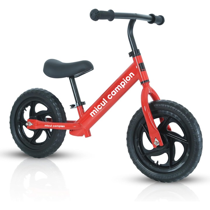 Велосипед за балансиране, Invincio Little Champion, за деца 3-6 години, колела от EVA с антипробуксовки, регулируема седалка и кормило, лека стоманена рамка, неплъзгащи се кормила - идеални за баланс и координация, максимален капацитет 30 кг, червен