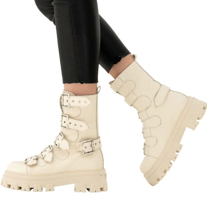 Ghete dama Ted Shoes, RAIDER, piele naturala, bej, Bej