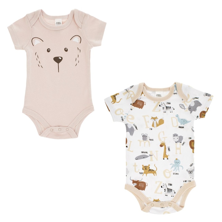 Body din bumbac multicolor pentru bebeluși, set 2 bucăți, 0-3 luni, 56-62 cm