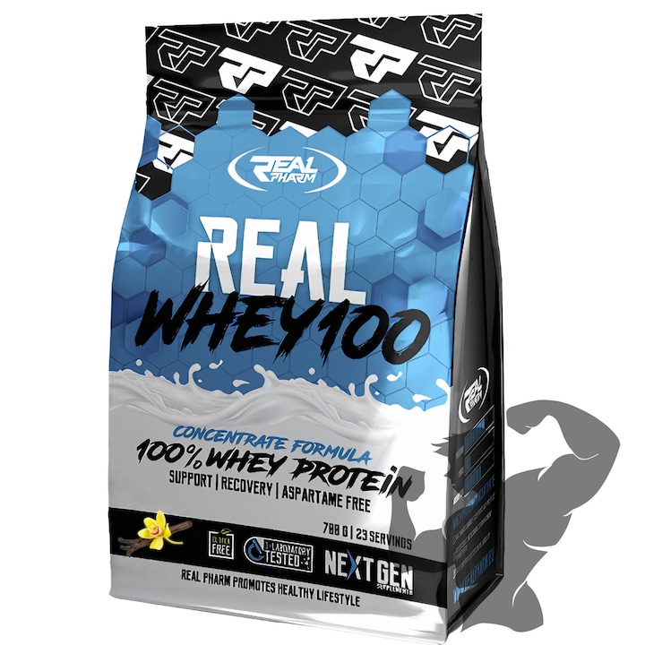 Proteine 700g Real Pharm – Iso Whey Protein 100% Pudra Proteica Premium, Supliment pentru Masa Musculara, Shake Proteic de Calitate, Aroma Vanilie, Ideal pentru Sportivi si Fitness