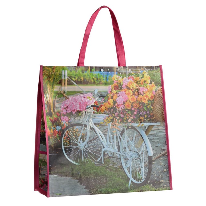 Sacosa Reutilizabila, Model Bicicleta, Fucsia, 50x18x49 cm