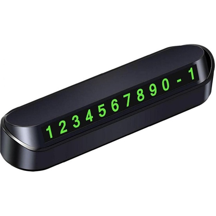 Suport bord auto, cifre magnetice fosforescente, numar telefon pentru parcare temporara,14 x 3 x 3 cm, Negru