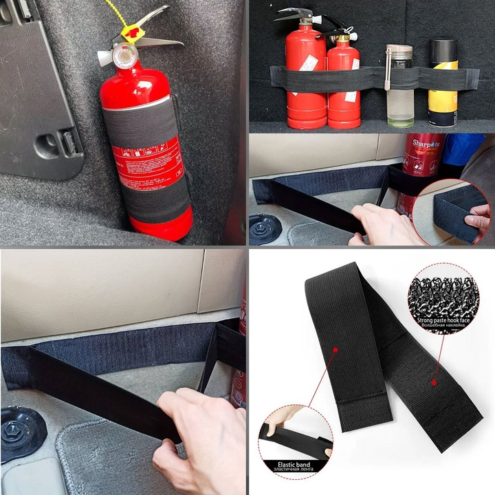 Curea elastica organizatoare cu 3 pozitii neagra cu scai 5x50cm