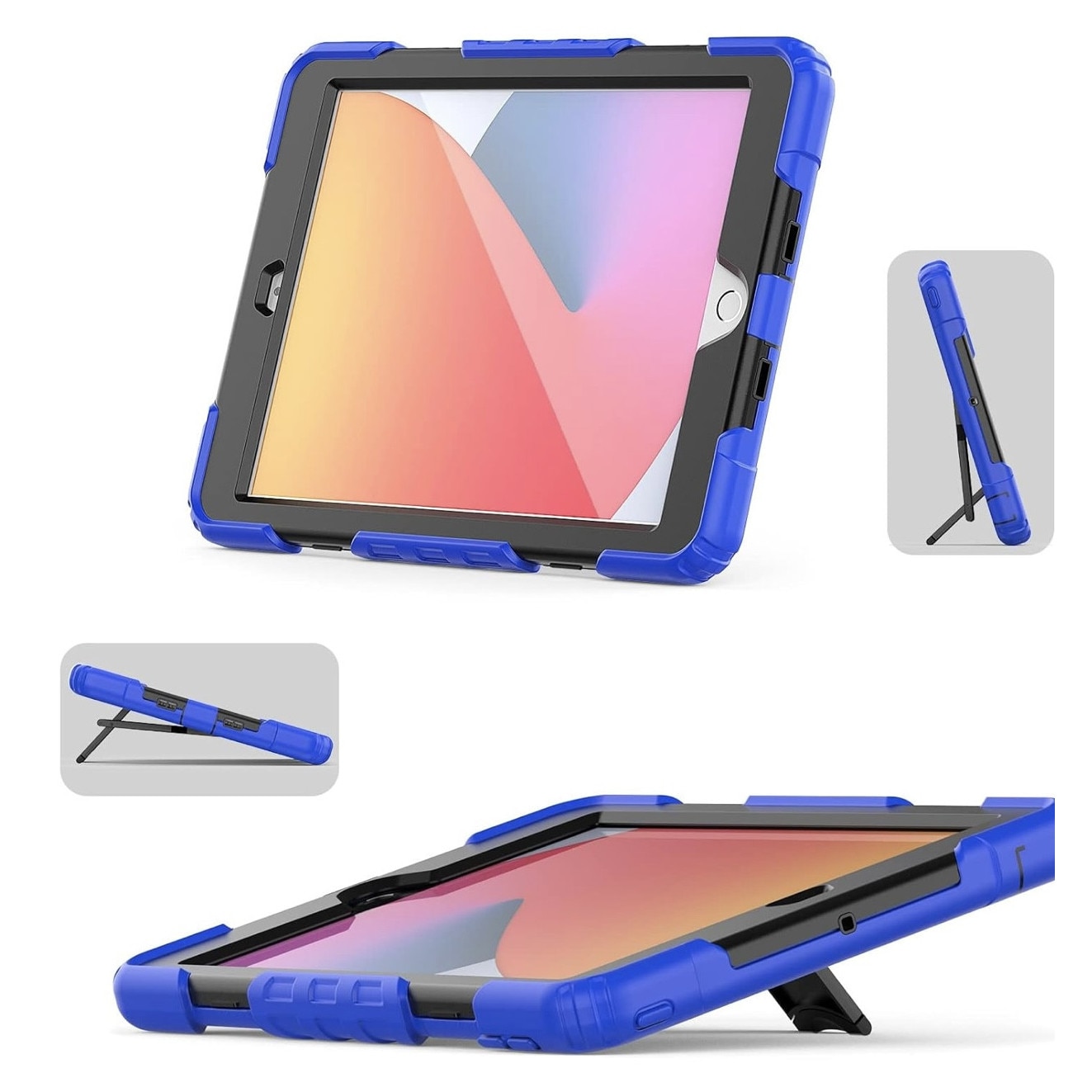 Husa protectie pentru iPad 10.2", 3 straturi, albastru/negru, cu suport integrat, curea umar