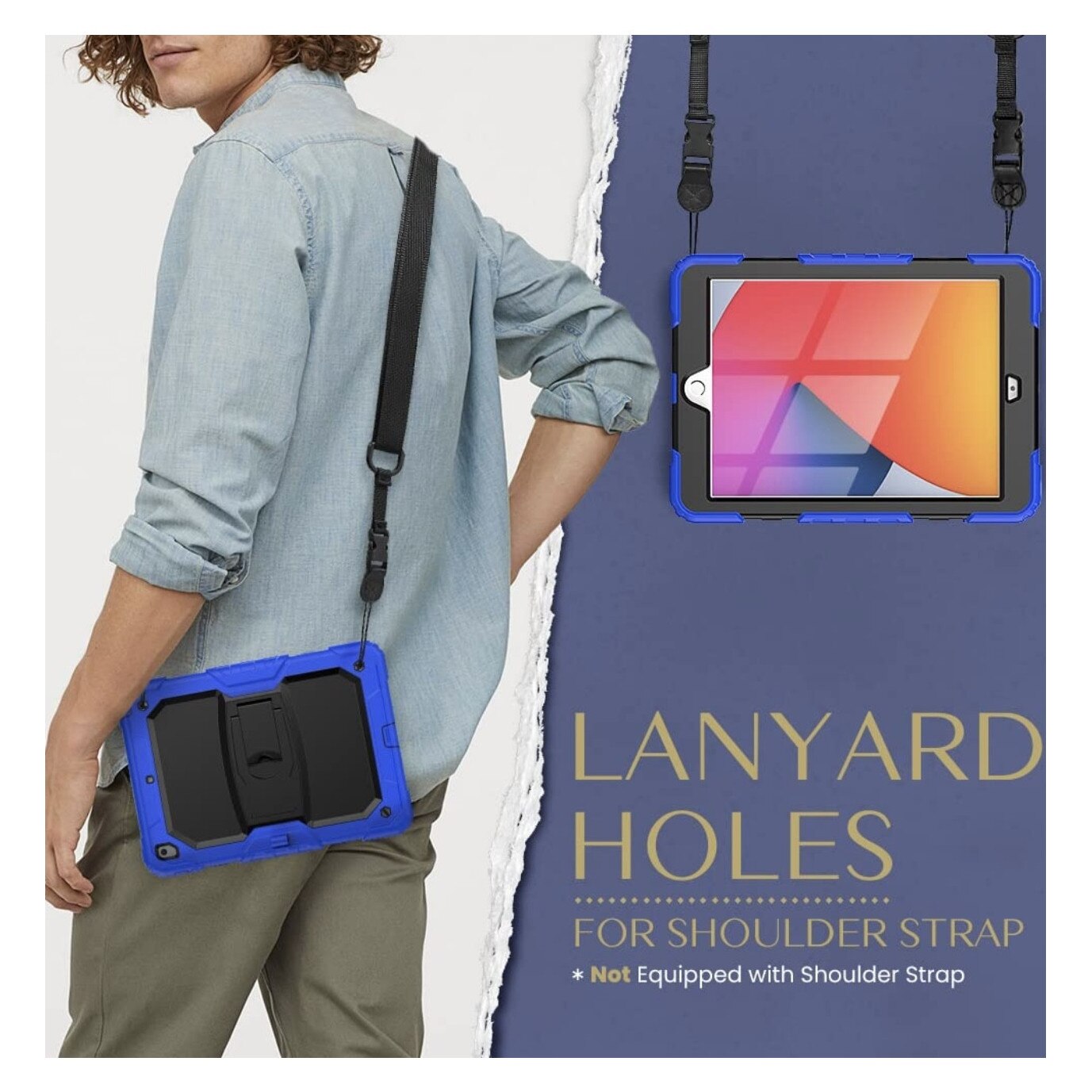 Husa protectie pentru iPad 10.2", 3 straturi, albastru/negru, cu suport integrat, curea umar