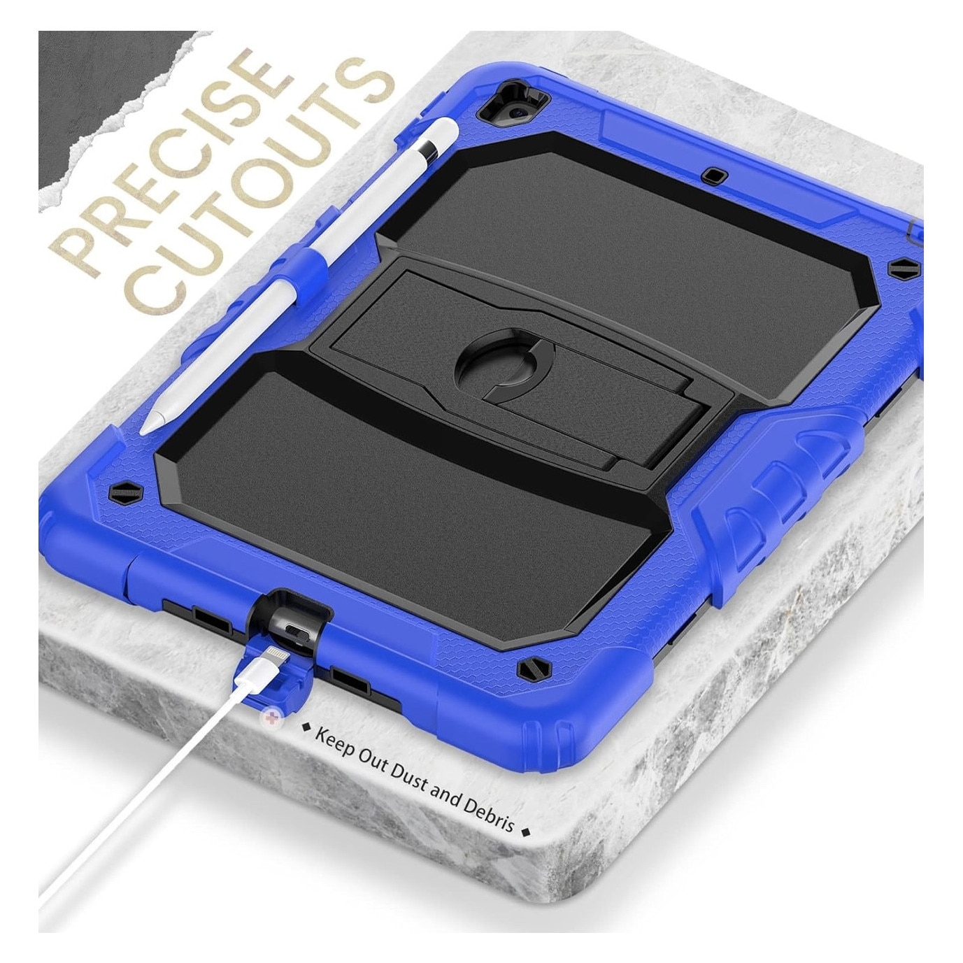 Husa protectie pentru iPad 10.2", 3 straturi, albastru/negru, cu suport integrat, curea umar