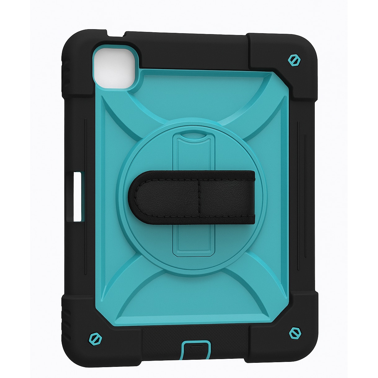 Husa protectie shockproof cu stand si curea pentru iPad Air 10.9 (2020/2022) si iPad Pro 11 (2018/2020/2021) – Turcoaz/Negru