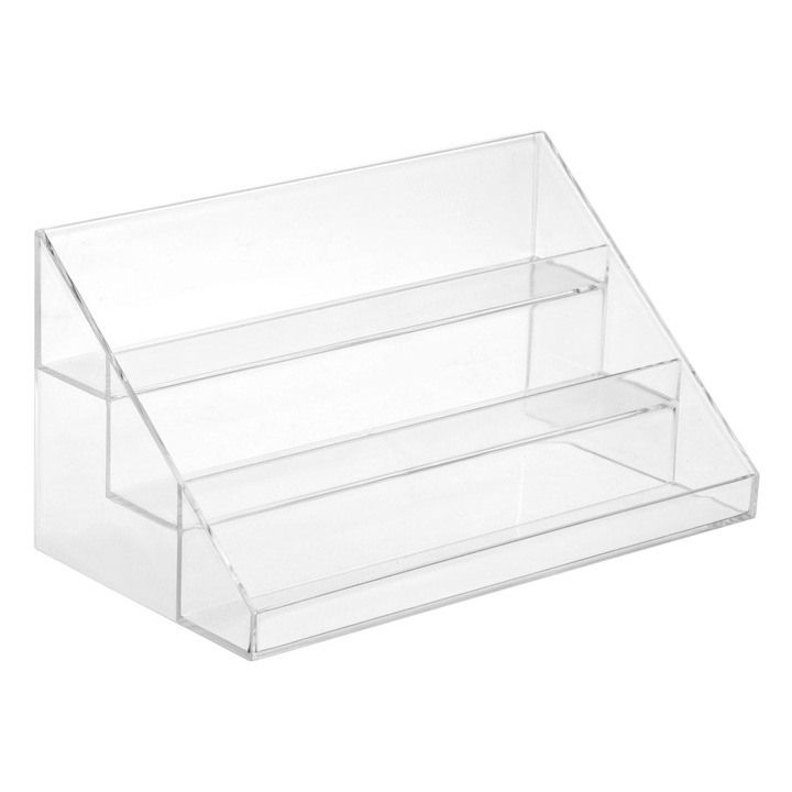 Suport Acrilic Transparent cu 3 Nivele pentru Cosmetice 22x11.5x11cm