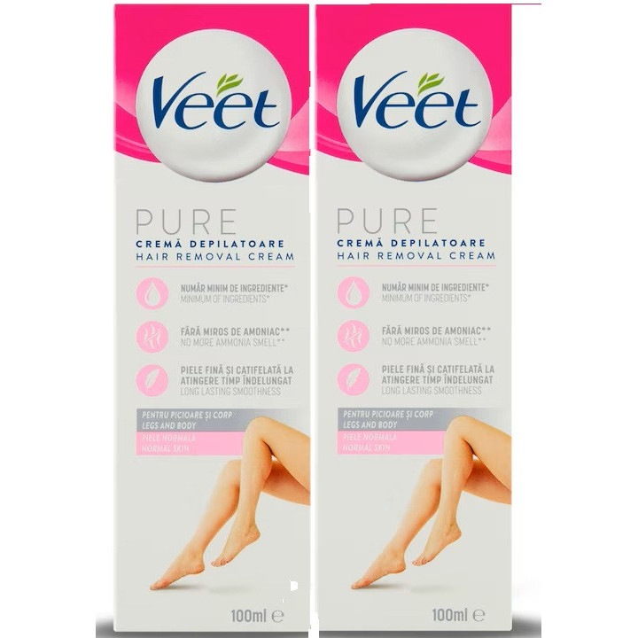 Set 2 x Crema depilatoare Veet Silk & Fresh pentru piele normala, 100 ml