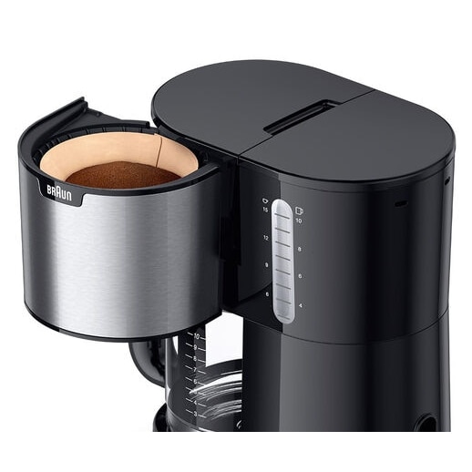 Cafetiera Braun KF 1500 BK PurShine, 1000 W, OptiBrew, Oprire automata, 10 cesti, Anti-picurare Negru/Inox