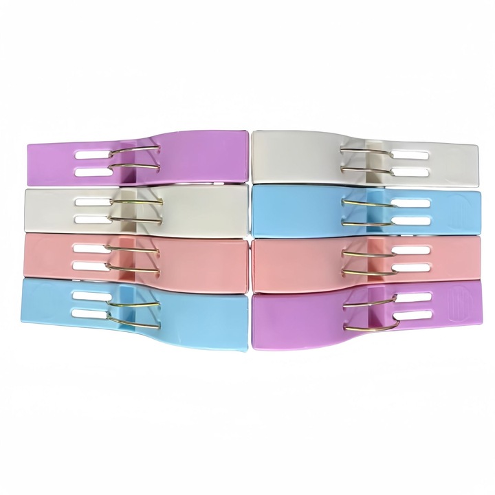 Set de 8 carlige groase pentru fixarea paturilor, cearsafurilor si sosetelor, multicolor, plastic