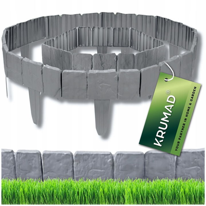 Градински палисадни градински бордюри за тревна площ 250 x 23 см сива каменна ограда