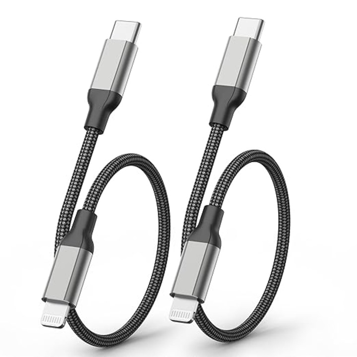 Acecene – USB-C - Lightning kábel, rövid (30 cm), 27 W-os gyorstöltés, MFi tanúsítvánnyal, iPhone és iPad készülékekkel kompatibilis – 2 darabos csomag