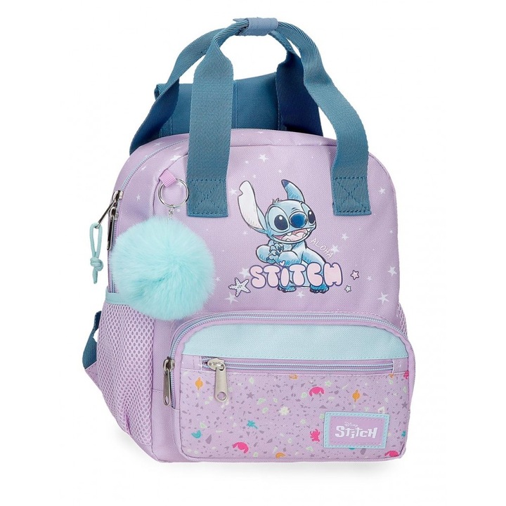 Ghiozdan gradinita fete, Disney Lovely Stitch, adaptabil, lila, 23x28x10 cm