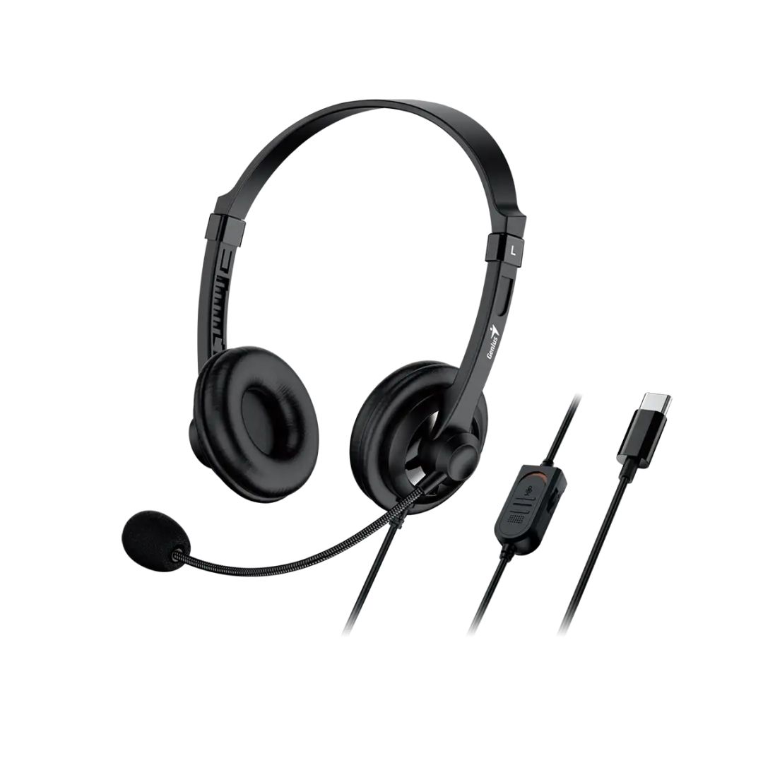 Casti cu fir Genius HS-230U, microfon, USB-C, 2,4m, negru