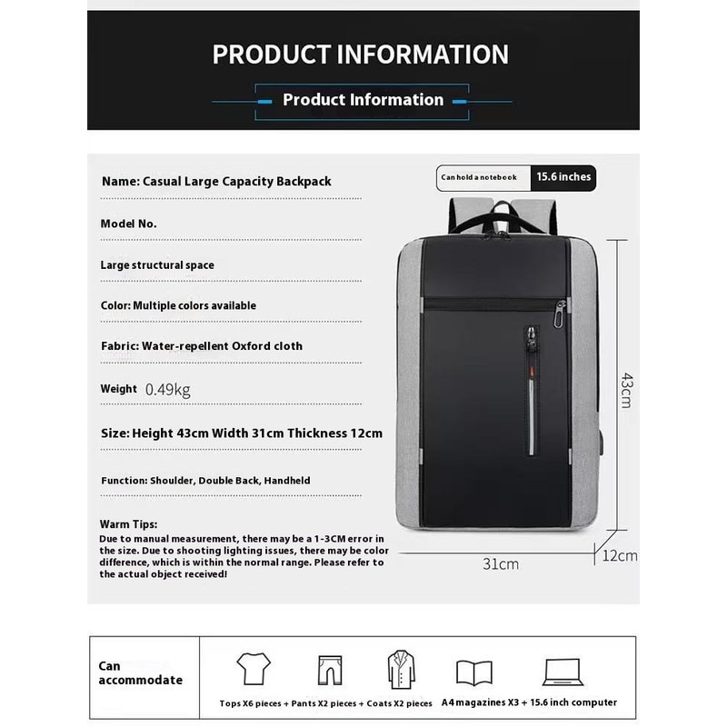 Rucsac laptop, Redapric, multifunctional, USB, 32x16x46cm, gri/negru