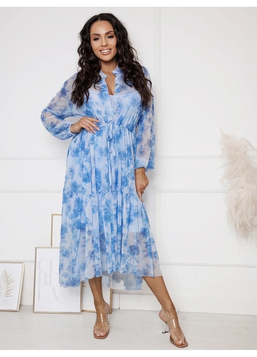 Rochie midi bleu cu imprimeu floral albastru, Albastru, One Size