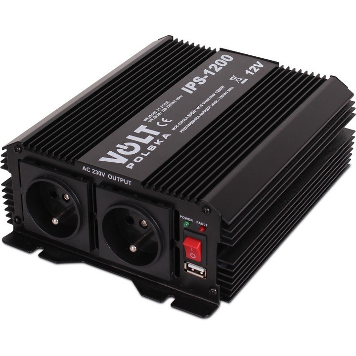Inverter auto VOLT IPS-1200 12V 230V 800/1200W, 800W putere continua, 1200W putere impuls, 12V, 230V