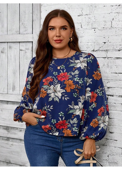 Camasa cu imprimeu floral Milda Flower, Albastru inchis