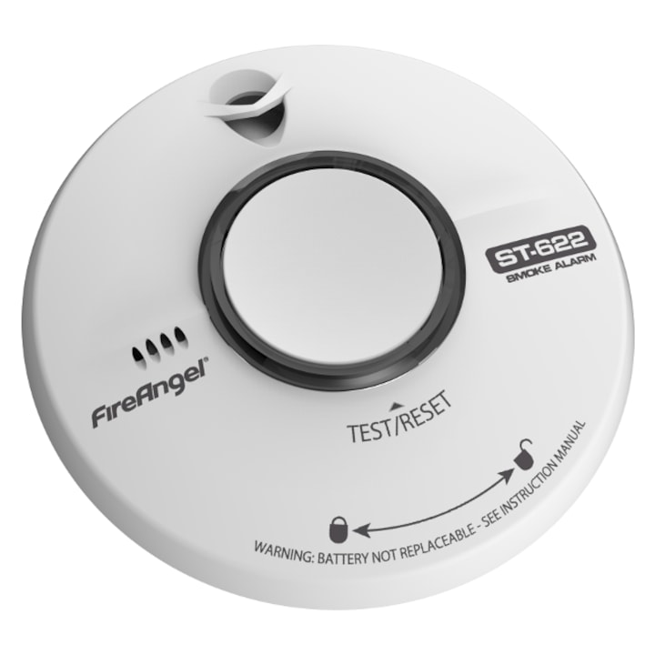 Senzor de fum FireAngel ST-622, tehnologie optica, 10 ani autonomie, alb