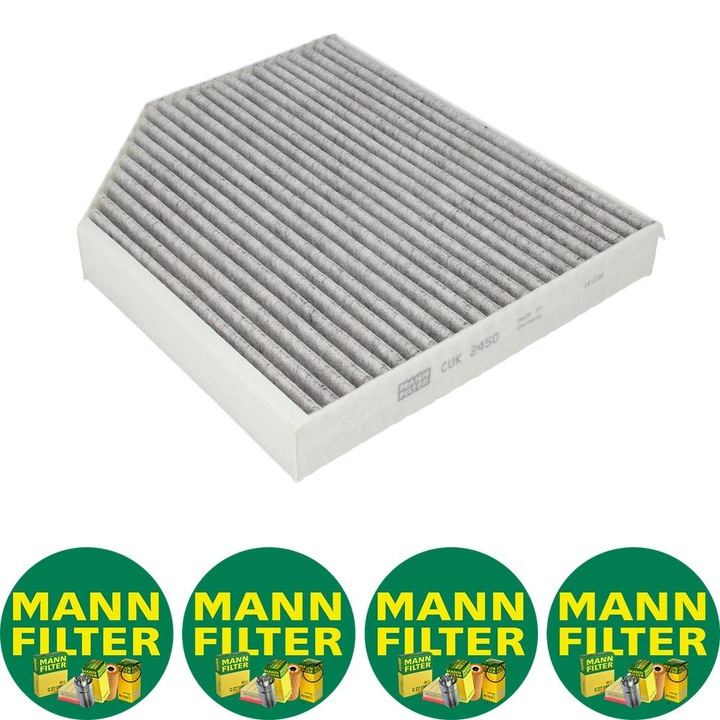Filtru habitaclu cu carbon activat Auto Mann Filter CUK 2450 pentru AUDI A4 ALLROAD B8, A4 B8, A5, Q5, PORSCHE MACAN 1.8-4.2 06.07, 4 stickere Mann Filru