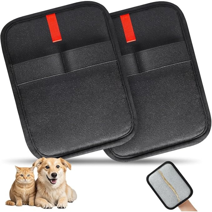 2 db újrafelhasználható elektrosztatikus állatszőr eltávolító kesztyű, fekete/fehér