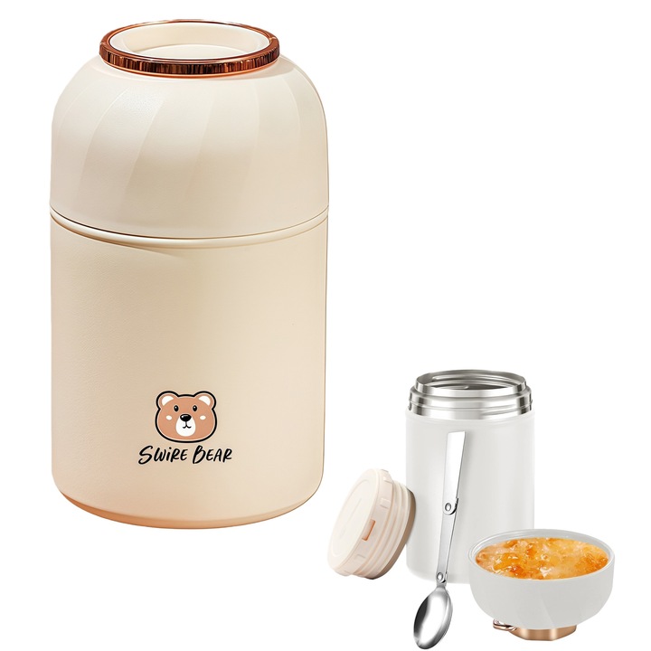 QiFeng™ Recipient Termic din Inox 316, 850ml, cu Lingura Pliabila – Pastrare Calda si Rece, Portabil pentru Pranz si Calatorii