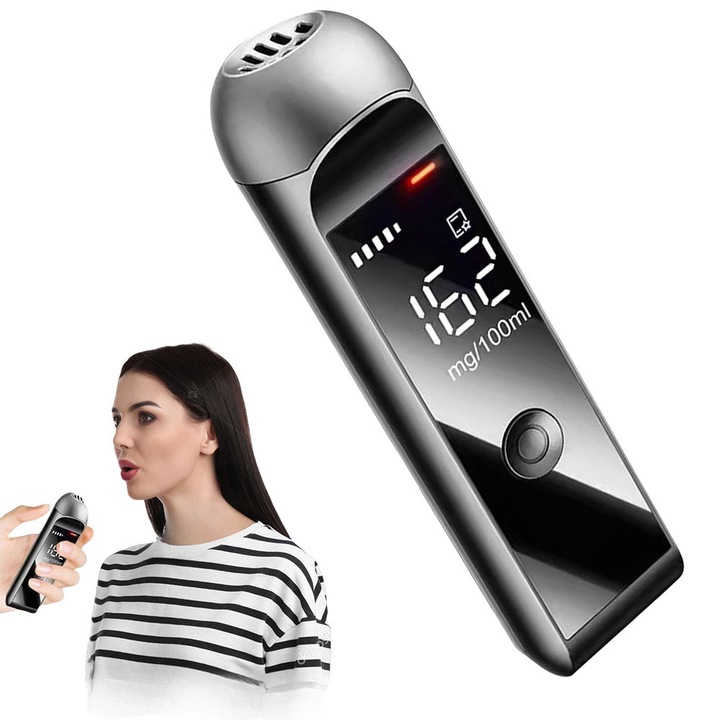 Професионален дрегер с висока точност, алкохолен тестер с цифров LCD дисплей, преносим дрегер за лична употреба, за дома, с USB-C порт