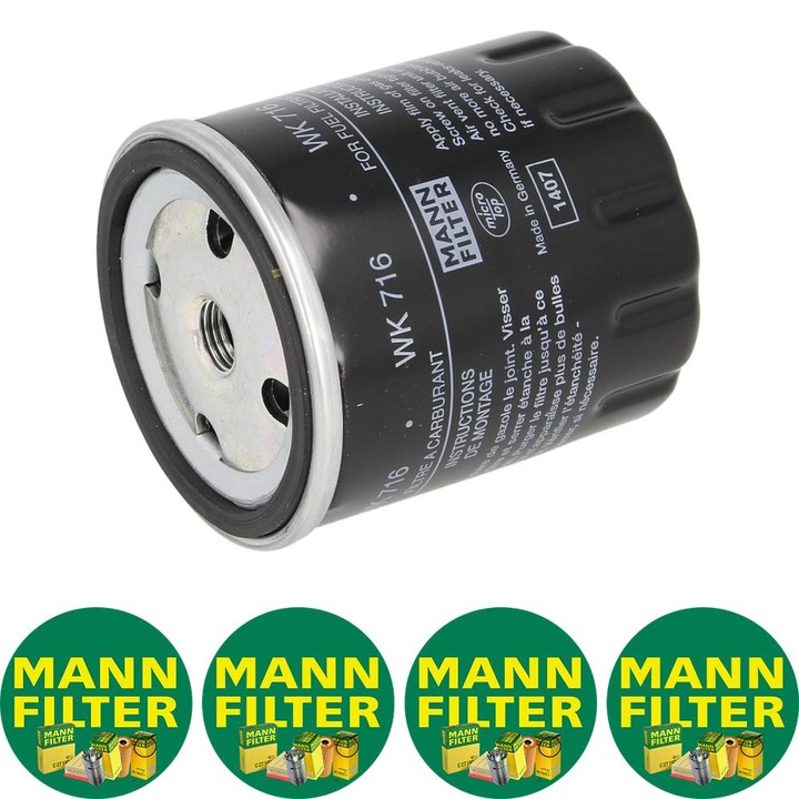 Filtru combustibil Auto Mann Filter WK 716 pentru MERCEDES 123 (C123), 123 T-MODEL (S123), 123 (W123), G (W460), MB (W631), T1 (601), T1 (601, 611), T1 (B601), T1 (B602), T1/TN, T2/L, T2/LN1 2.0D-3.0D 01.75-02.96, 4 stickere Mann Filru