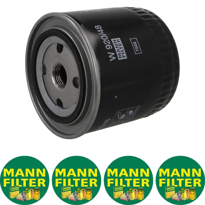 Filtru ulei Auto Mann Filter W 920/48 pentru NISSAN ALMERA II, ALMERA TINO, CABSTAR, MURANO II, NAVARA, NAVARA NP300, NP300, NT400 CABSTAR, PATHFINDER III, PICK UP, PRIMERA, X-TRAIL I, VW TARO 2.2/2.2D/2.5D 06.89, 4 stickere Mann Filru