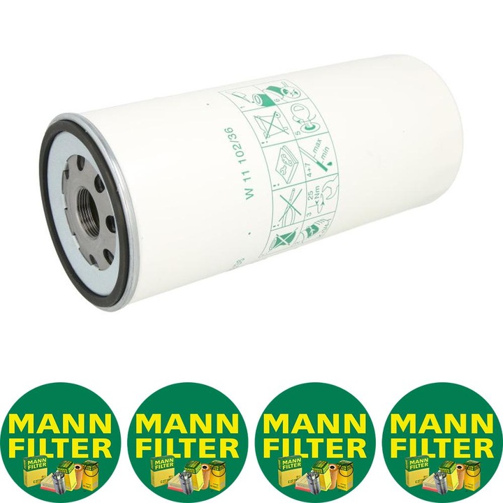 Filtru ulei (screwed)Auto Mann Filter W 11 102/36 pentru VOLVO 7300, 7500, 7700, 8500, 8700, 9700, 9900, B10, B12, B6, F10, F12, F16, F6, F7, FH12, FH16, FL, FL10, FL12, FL6, FL7, FM, FM II, FM10, FM12 D10A310-THD103KF 01.73, 4 stickere Mann Filru
