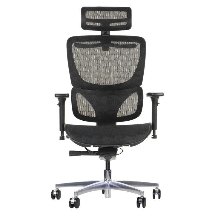 STEMA ErgoNew S1A ergonomikus forgószék, állítható fejtámla, kartámasz és deréktámasz, hálós ülés, alumínium alap, fekete