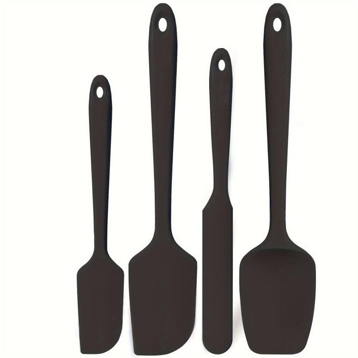 Set 4 spatule din silicon rezistent la caldura, negru