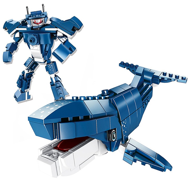 Конструктор, Син кит/Меха воин, 219 части, 11x19x7см, Син