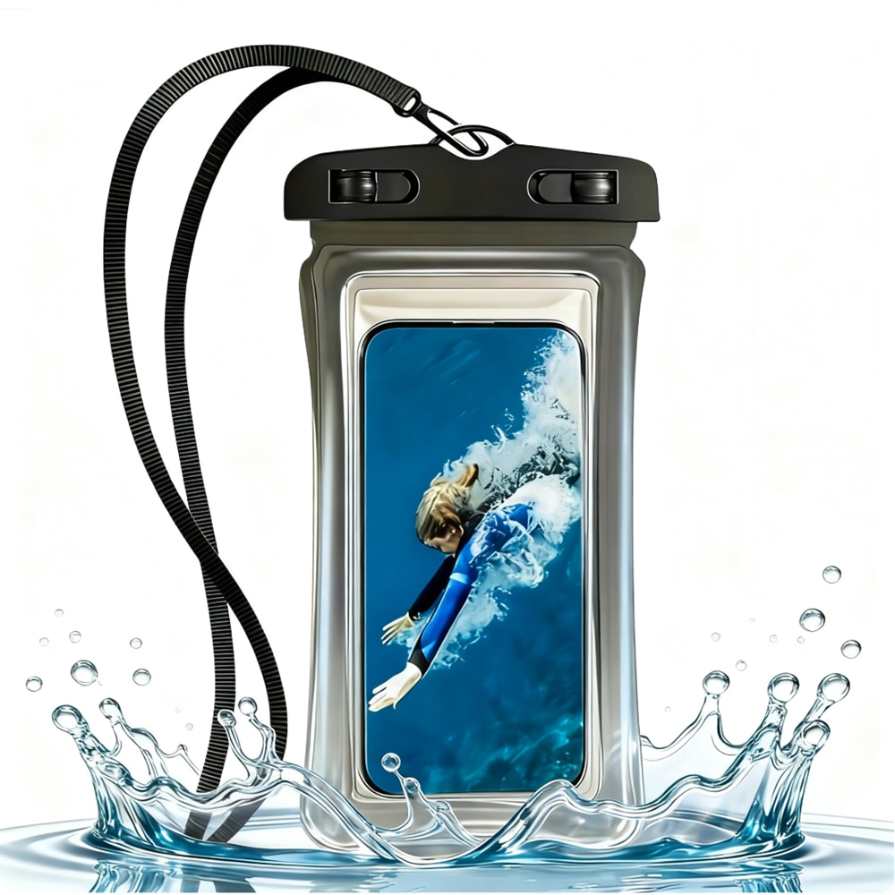 Punga de telefon impermeabila submersibila cu cordon, esentiala pentru calatoriile de croaziera de vacanta pe plaja, impermeabila si rezistenta la zapada, universala, transparenta, confortabila, neagra