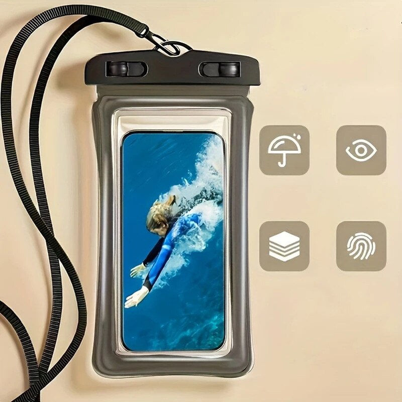 Punga de telefon impermeabila submersibila cu cordon, esentiala pentru calatoriile de croaziera de vacanta pe plaja, impermeabila si rezistenta la zapada, universala, transparenta, confortabila, neagra
