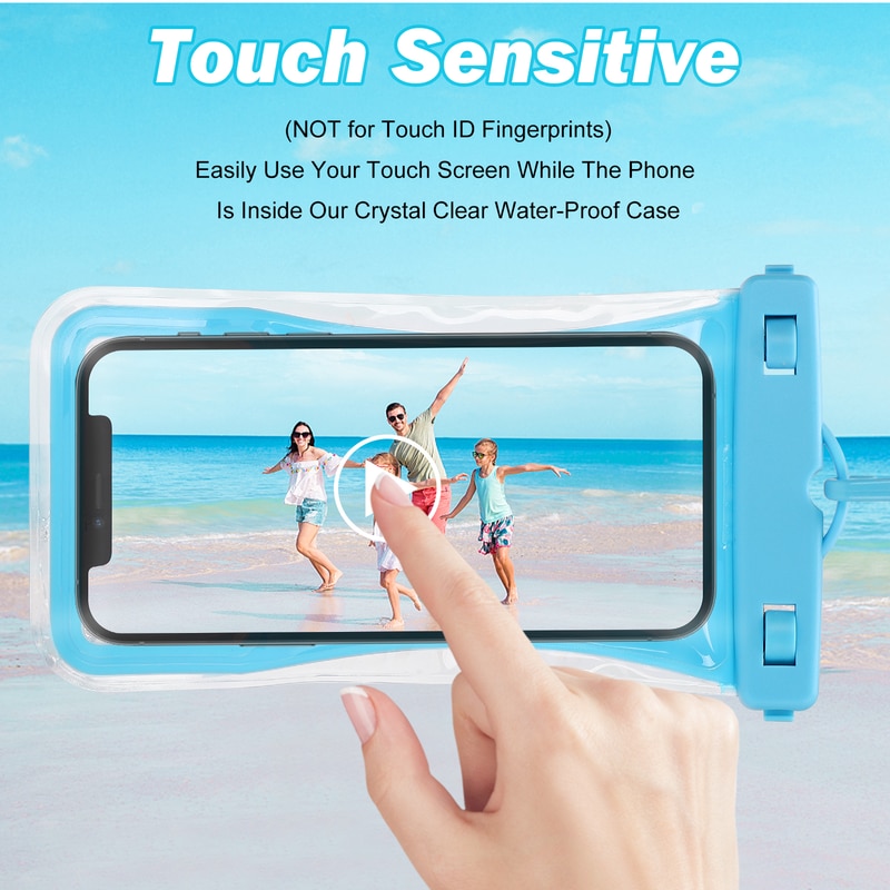 Punga de telefon impermeabila submersibila cu cordon, esentiala pentru calatoriile de croaziera de vacanta pe plaja, impermeabila si rezistenta la zapada, universala, transparenta, confortabila, albastra