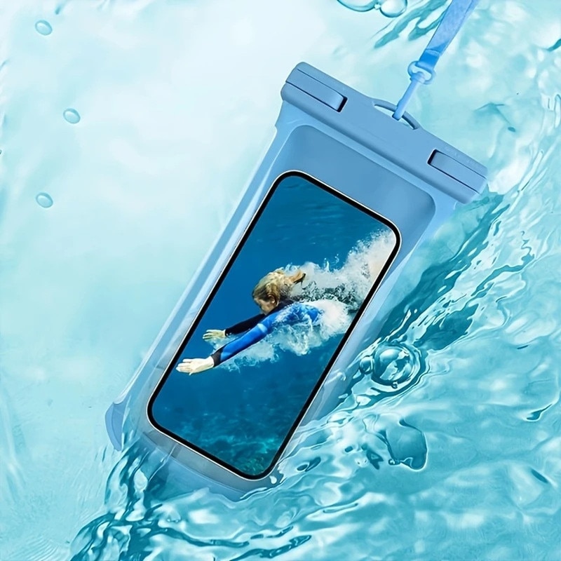 Punga de telefon impermeabila submersibila cu cordon, esentiala pentru calatoriile de croaziera de vacanta pe plaja, impermeabila si rezistenta la zapada, universala, transparenta, confortabila, albastra