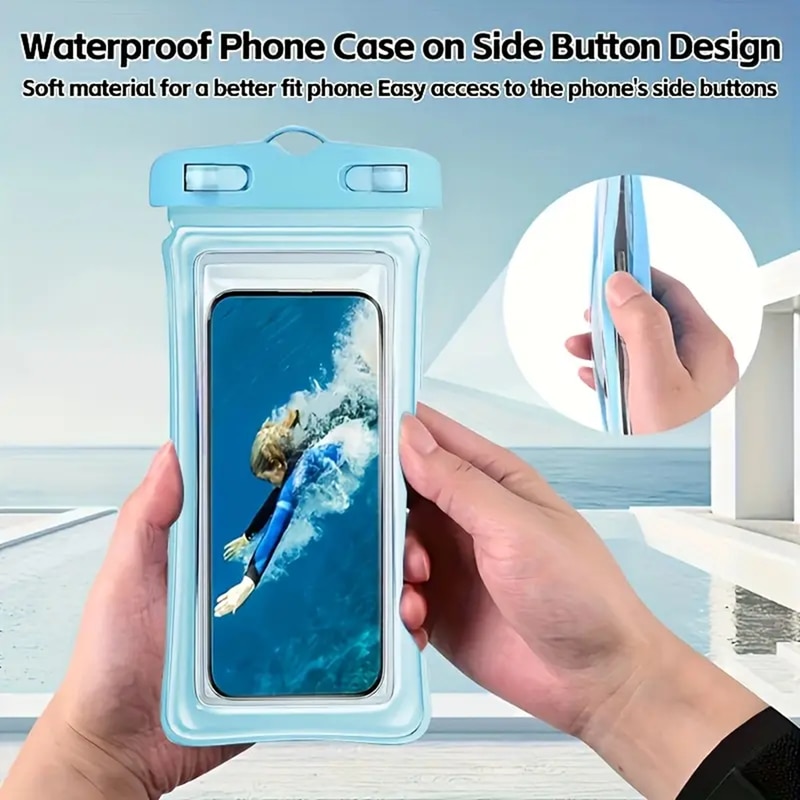 Punga de telefon impermeabila submersibila cu cordon, esentiala pentru calatoriile de croaziera de vacanta pe plaja, impermeabila si rezistenta la zapada, universala, transparenta, confortabila, albastra