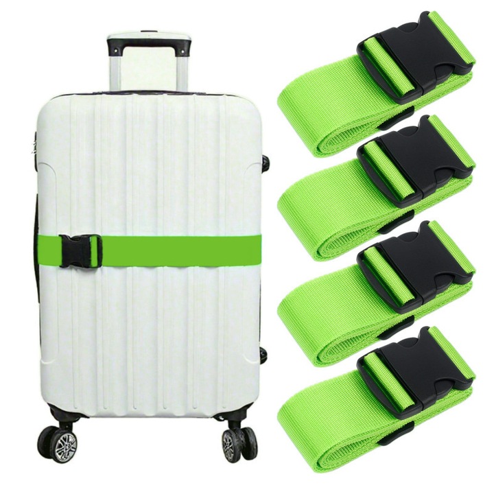 Ремъци за багаж, 4 броя, зелени, 200см x 5см, регулируеми, с бързи катарами