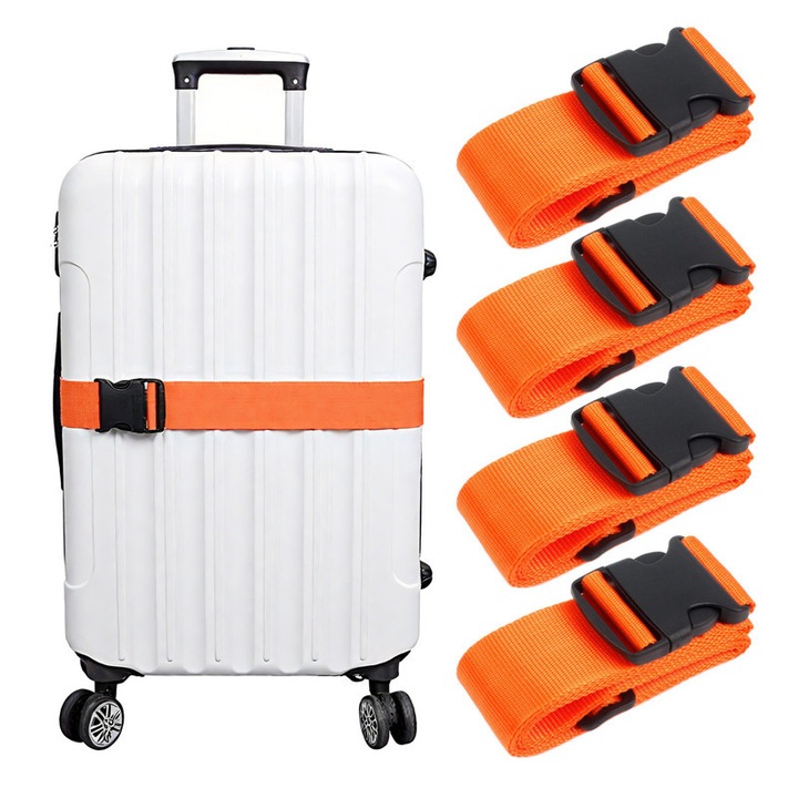 Ремъци за багаж, 4 броя, регулируеми, с бързи катарами, оранжев, 200 см