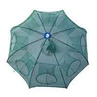 Plasa de pescuit pliabila tip umbrela, 95cm, verde, cu 8 intrari, cadru anti-coroziune, cu punga pentru momeala