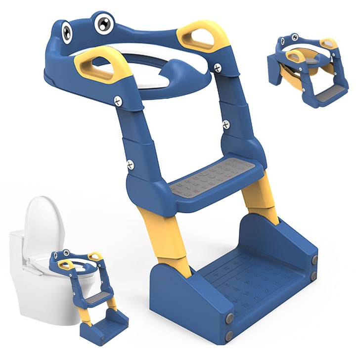 Детска тоалетна седалка със стълбичка Outinhao, Регулируема на височина, Сгъваема, Неплъзгаща се, Със защита против пръски, За кръгли тоалетни