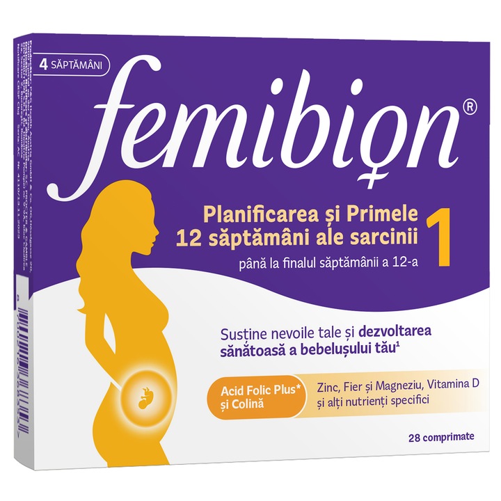 Suplimente pentru sarcina Femibion 1 , planificare si saptamanile 1-12, acid folic Plus, 28 comprimate