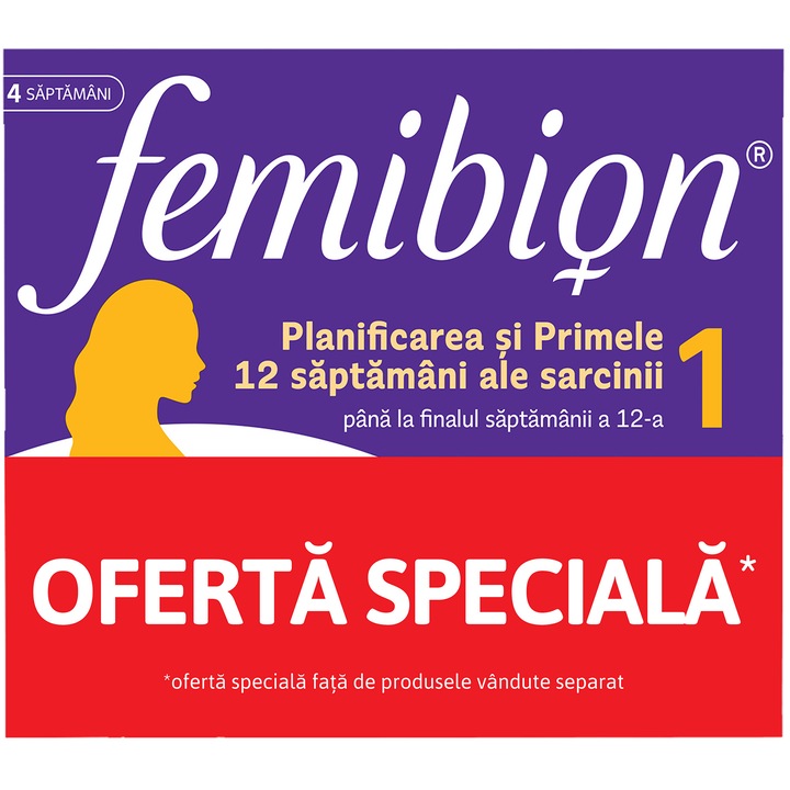 Pachet Suplimente pentru sarcina Femibion 1 , planificare si saptamanile 1-12, acid folic Plus, 56 comprimate