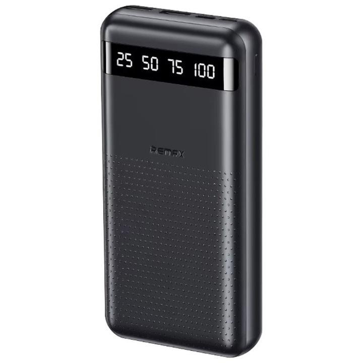 Remax RPP-11 külső akkumulátor, 20 000 mAh akkumulátor, dupla USB + C típusú csatlakozó, LED kijelző, fekete