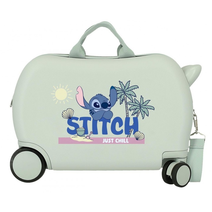 Valiză copii, Disney Stitch Just chill, ABS, verde mentă, 45x31x20 cm, 4 roți