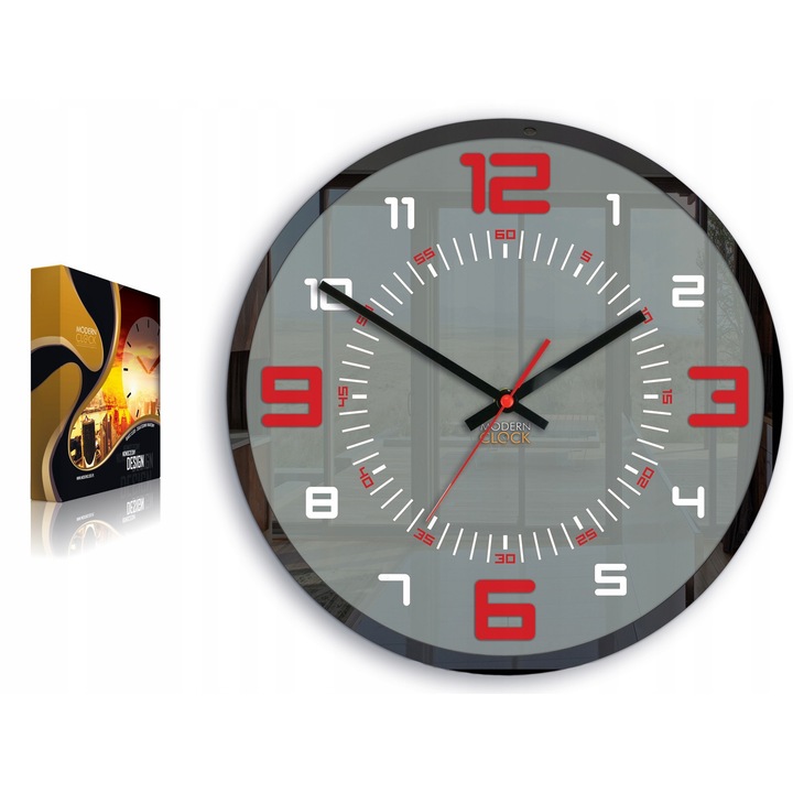 ModernClock Orion 30cm dekoratív óra, piros és fehér, kvarc mechanizmus, 3D design